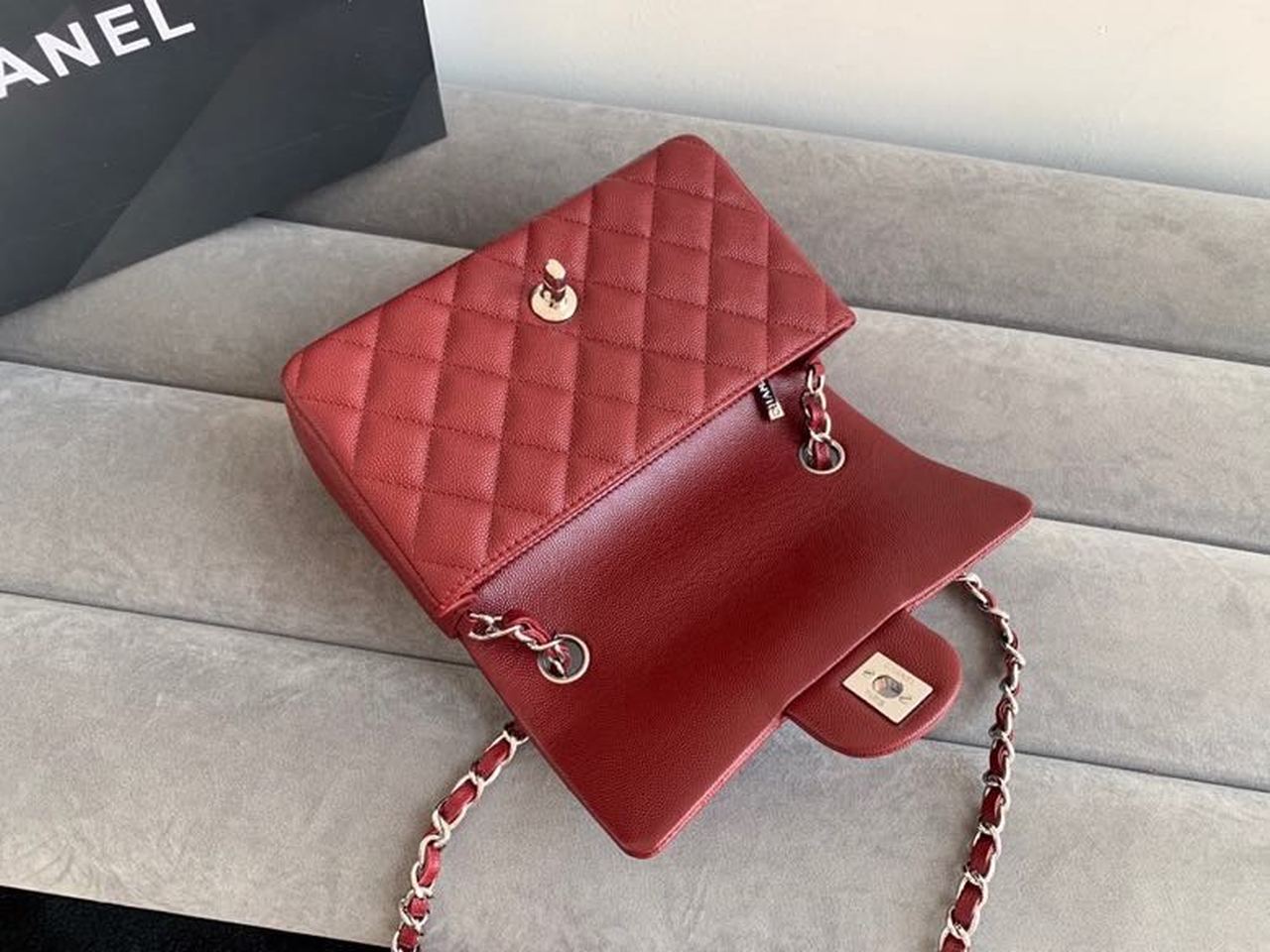 Chanel Classic HandBag SiLouis Vuittoner Hardware Burgundy For Women 7.8in/20cm