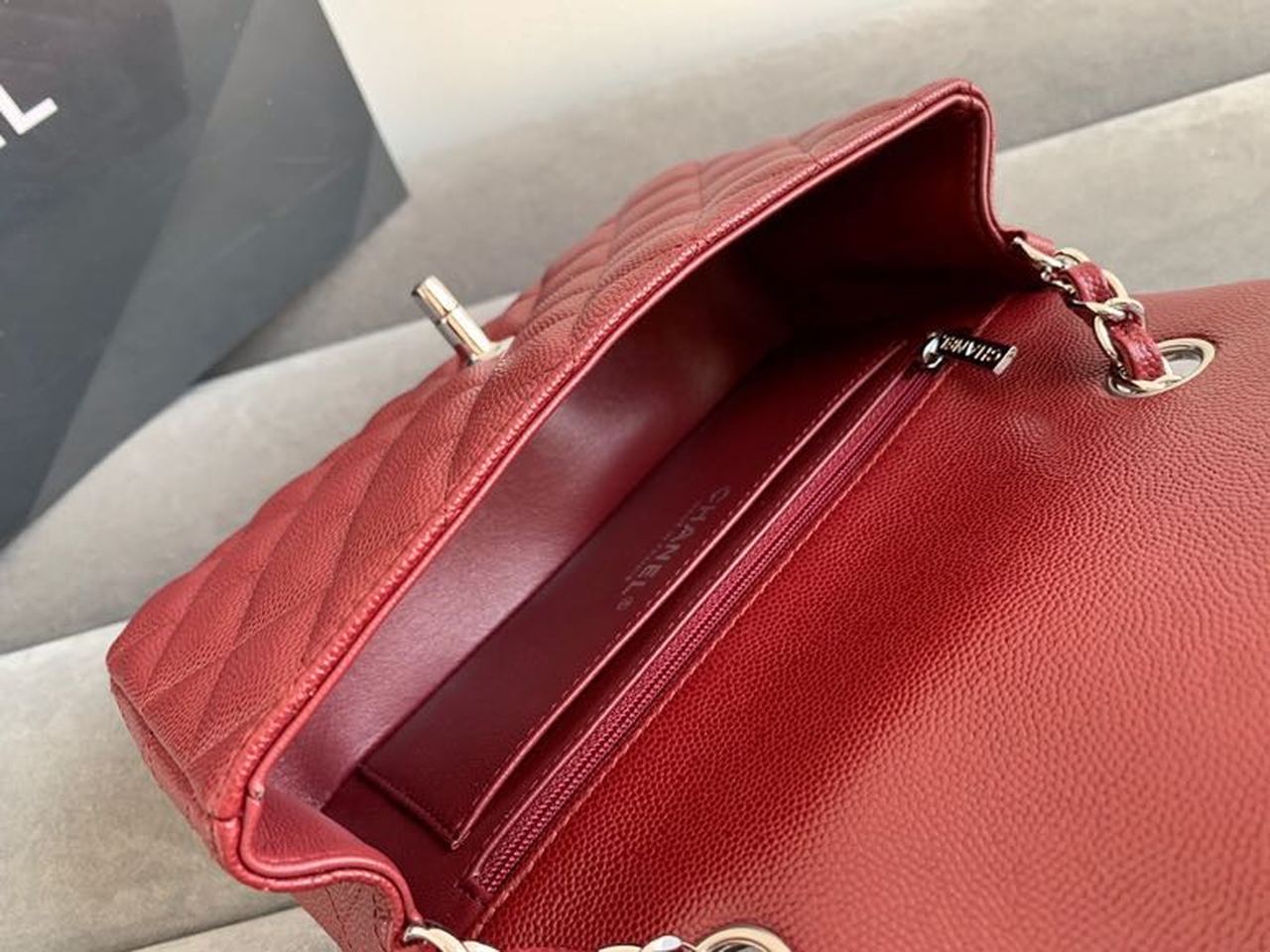 Chanel Classic HandBag SiLouis Vuittoner Hardware Burgundy For Women 7.8in/20cm