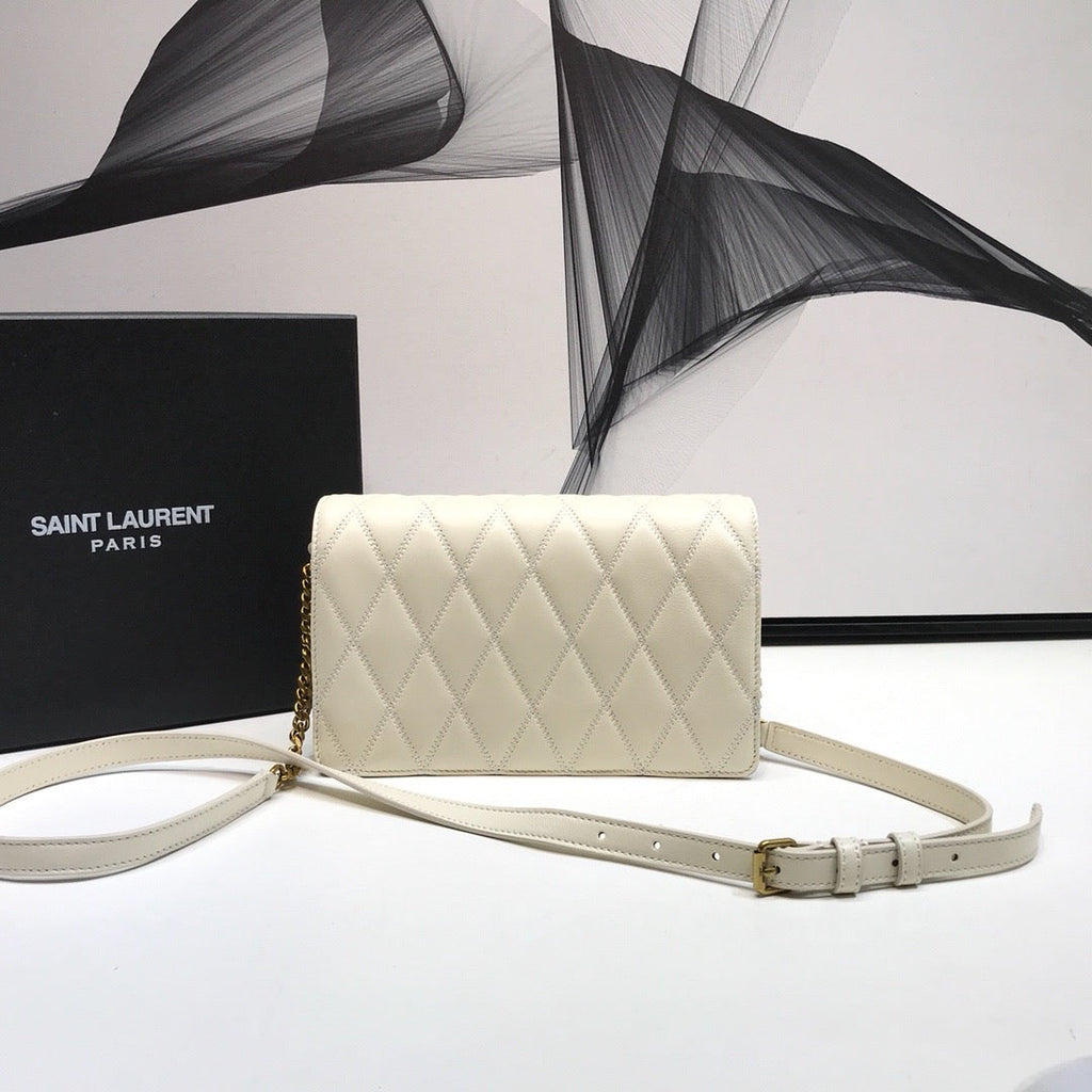 YSSL Angie Patent Handbag White For Women 8in/22cm YSL