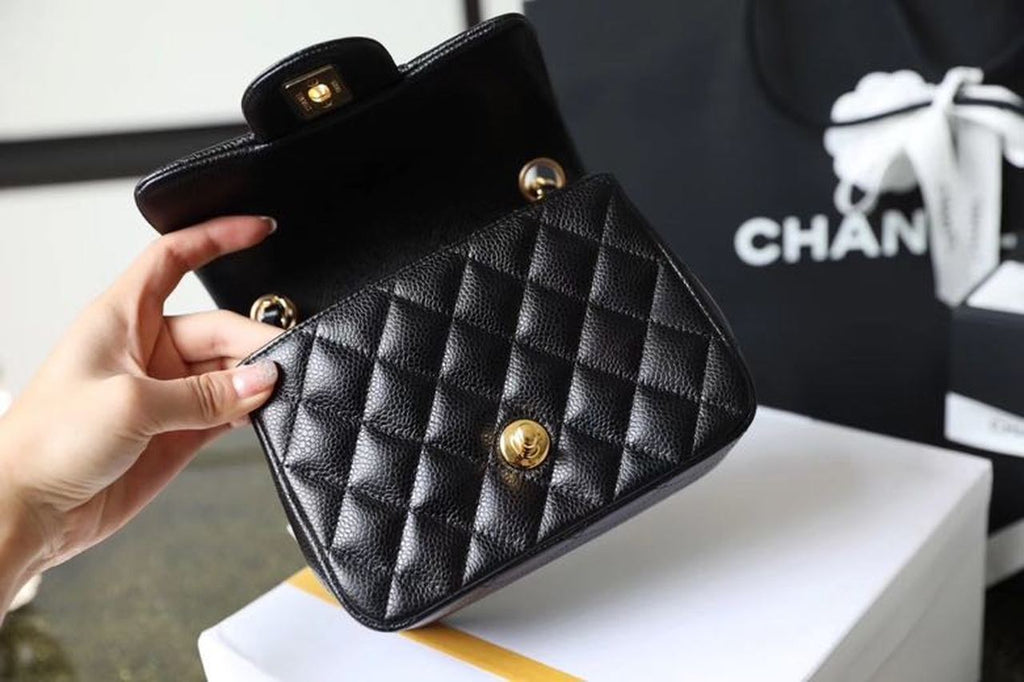 Chanel Classic Mini GlamIap Bag Gold Toned Hardware Black For Women 6.7in/17cm