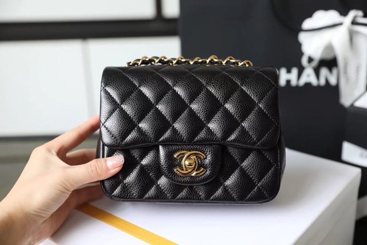 Chanel Classic Mini GlamIap Bag Gold Toned Hardware Black For Women 6.7in/17cm