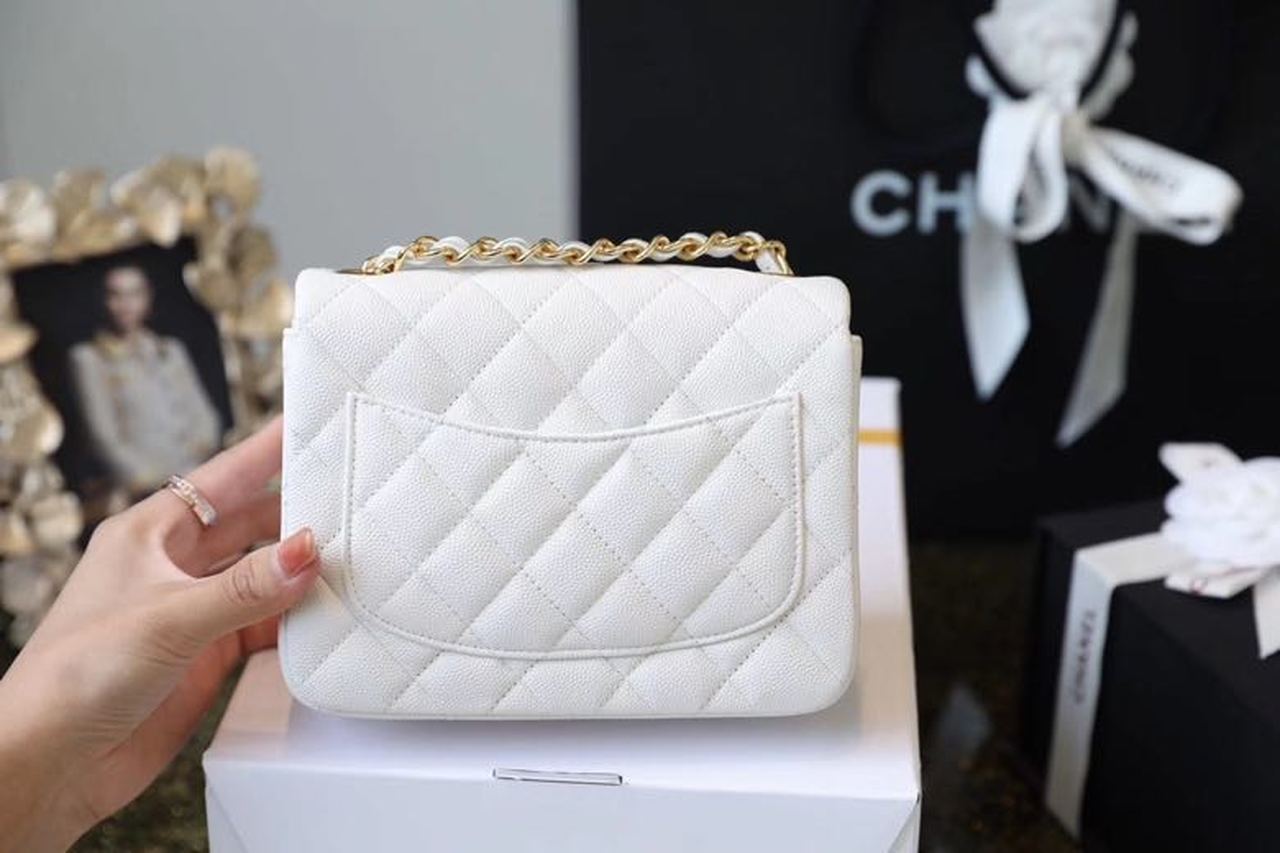 Chanel Classic Mini GlamIap Bag Golden Hardware White For Women 6.6in/17cm A35200