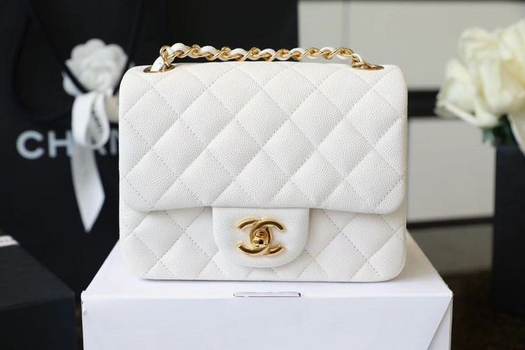 Chanel Classic Mini GlamIap Bag Golden Hardware White For Women 6.6in/17cm A35200