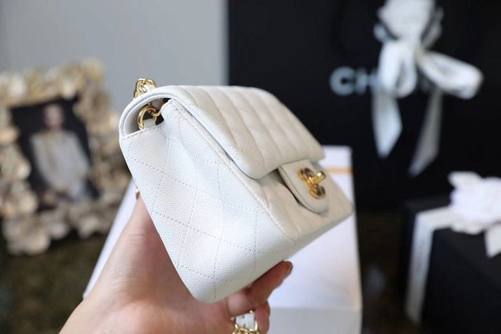 Chanel Classic Mini GlamIap Bag Golden Hardware White For Women 6.6in/17cm A35200