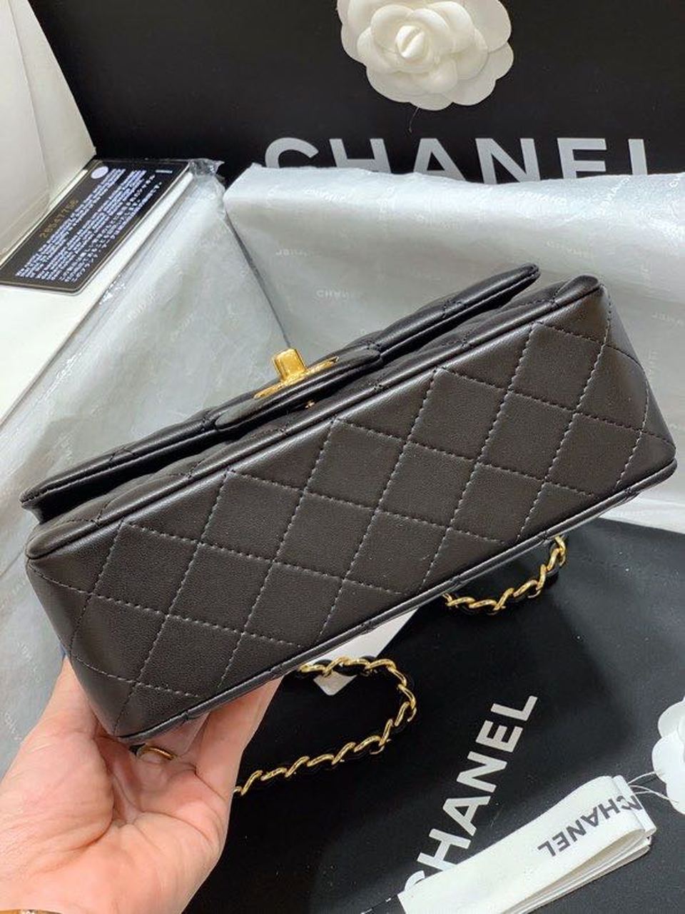 Chanel Classic GlamIap Bag Gold Toned Hardware Black For Women Bags, Shoulder And Crossbody Bags 7.8in/20cm A01116