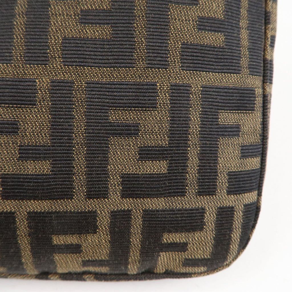 FENDI Zucca Canvas Leather Shoulder Bag Brown Black 26569