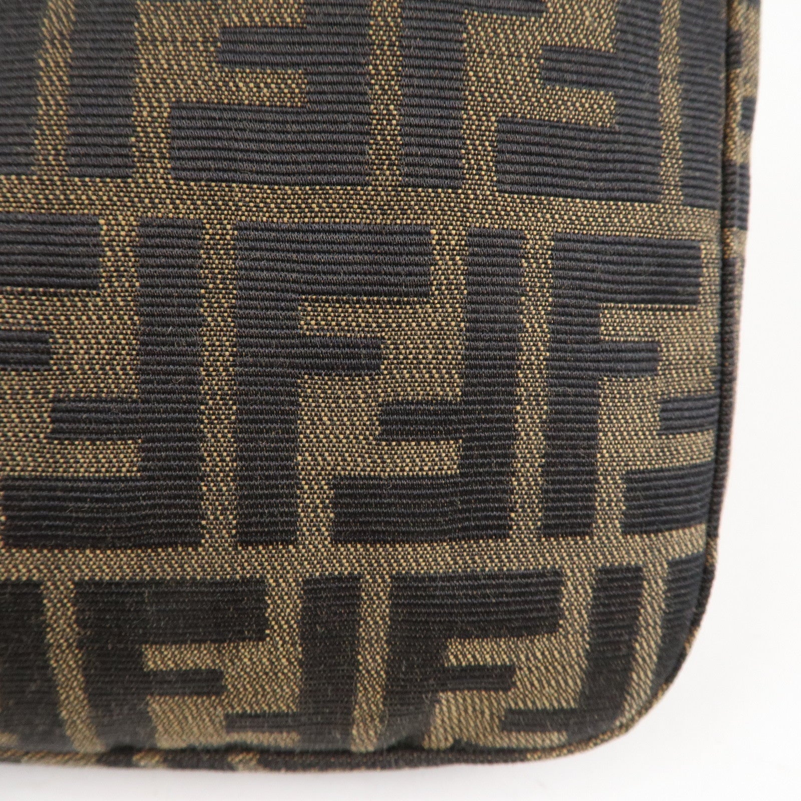 FENDI Zucca Canvas Leather Shoulder Bag Brown Black 26569