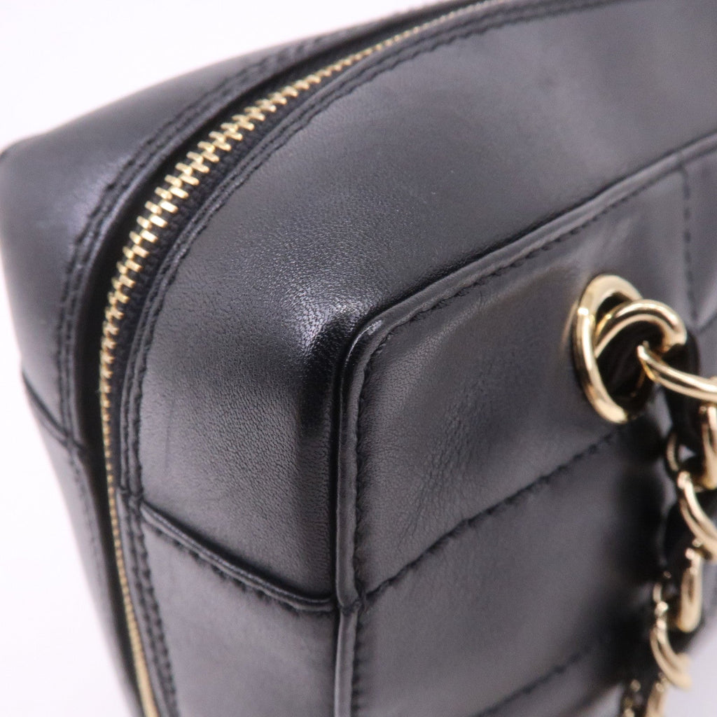 CHANEL Chocolate Bar Lamb Skin Chain Shoulder Bag Black