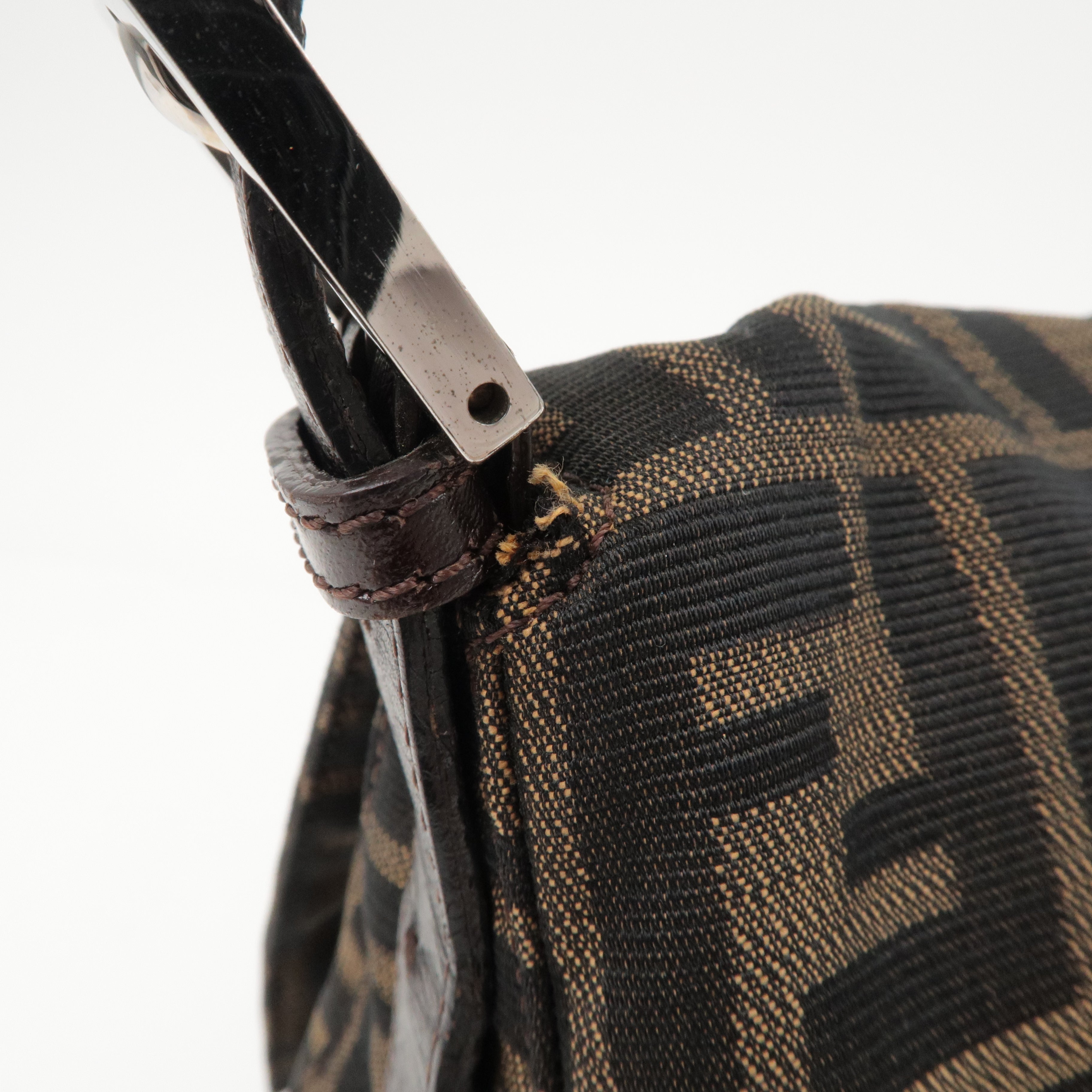 FENDI Mamma Baguette Zucca Canvas Leather Shoulder Bag Brown