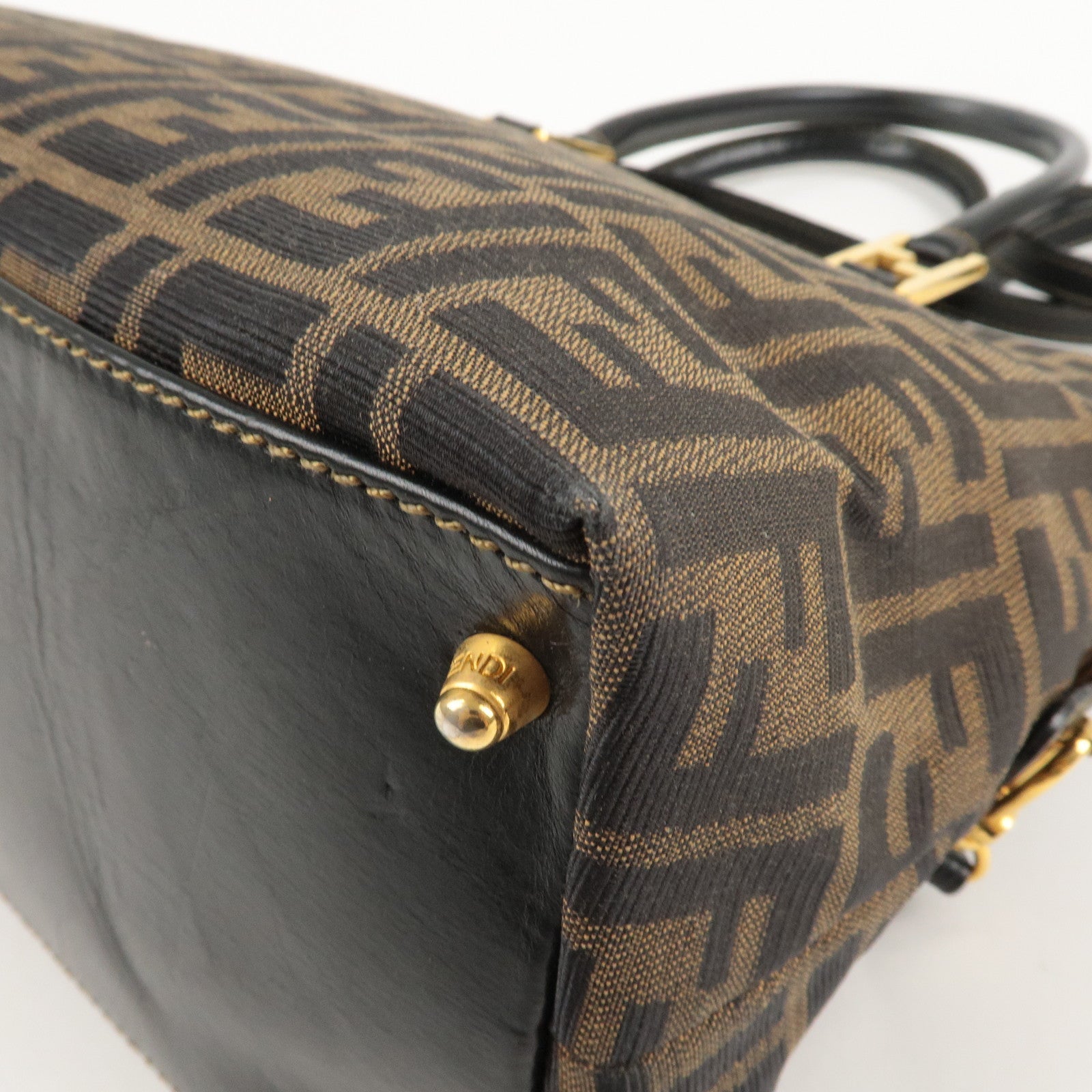 FENDI Zucca Canvas Leather 2Way Shoulder Bag Brown Black 14968