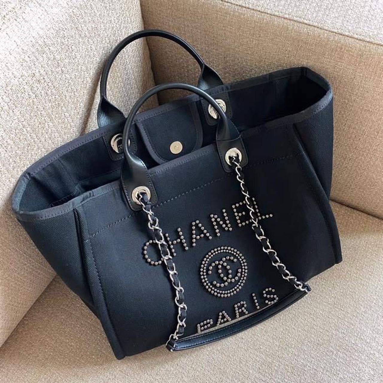 Chanel Large Deauville Pearl Tote Bag Black For Women Handbags, Shoulder Bags 15in/38cm A66941