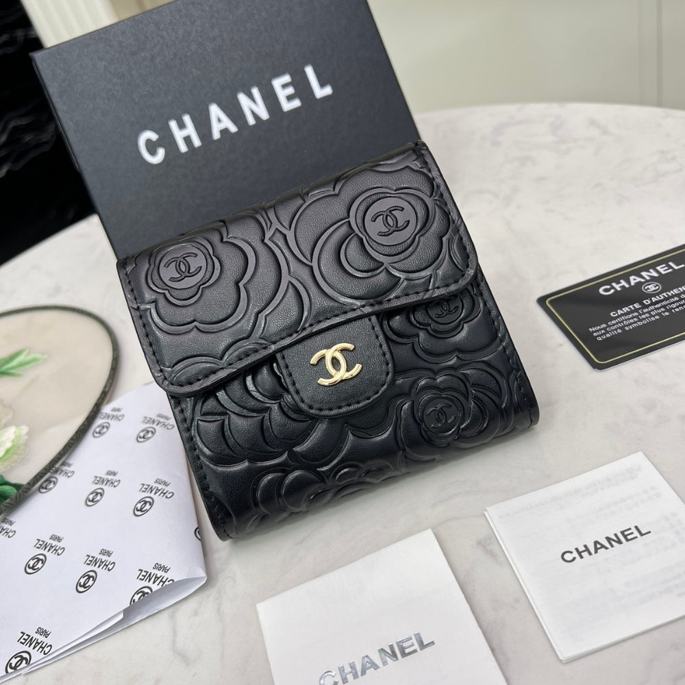 Chanel CHL SMALL FLORAL WALLET BLACK 11.5CM