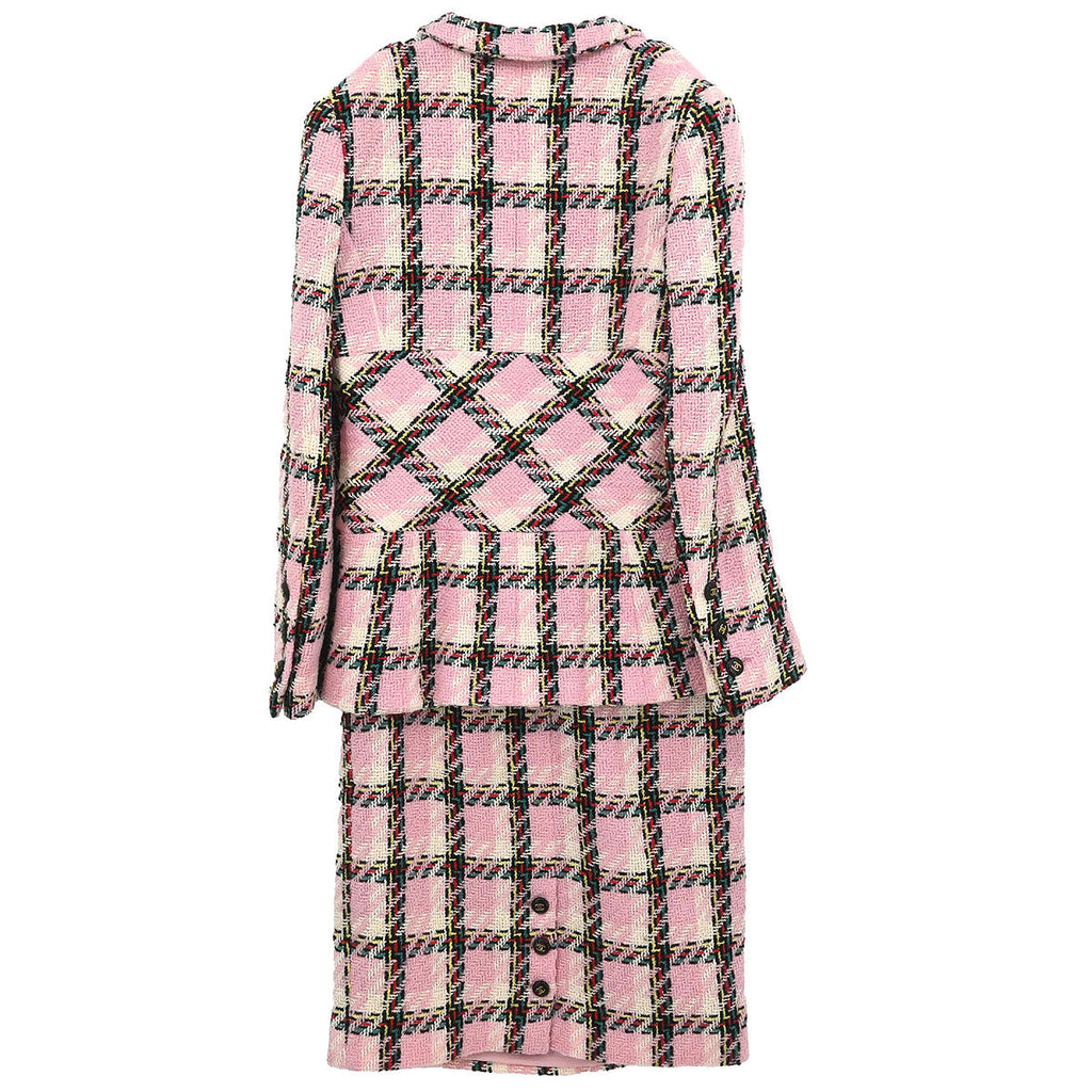 Chanel 1995 Setup Suit Jacket Skirt Tweed Pink #40