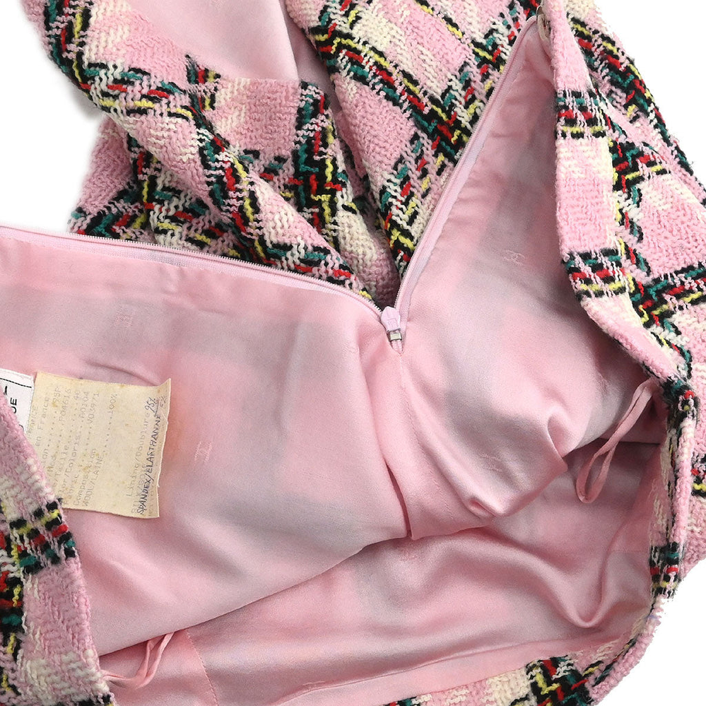 Chanel 1995 Setup Suit Jacket Skirt Tweed Pink #40