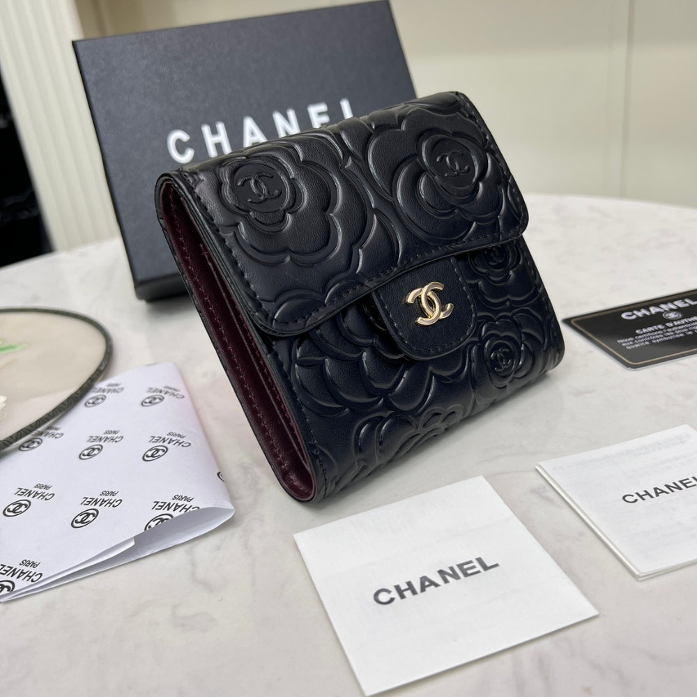 Chanel CHL SMALL FLORAL WALLET BLACK 11.5CM