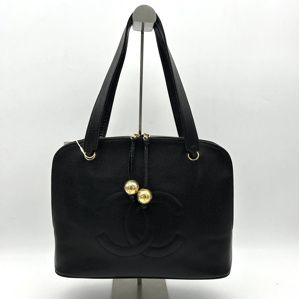 CHANEL Caviar Large CC Shoulder Bag Black  WD012636