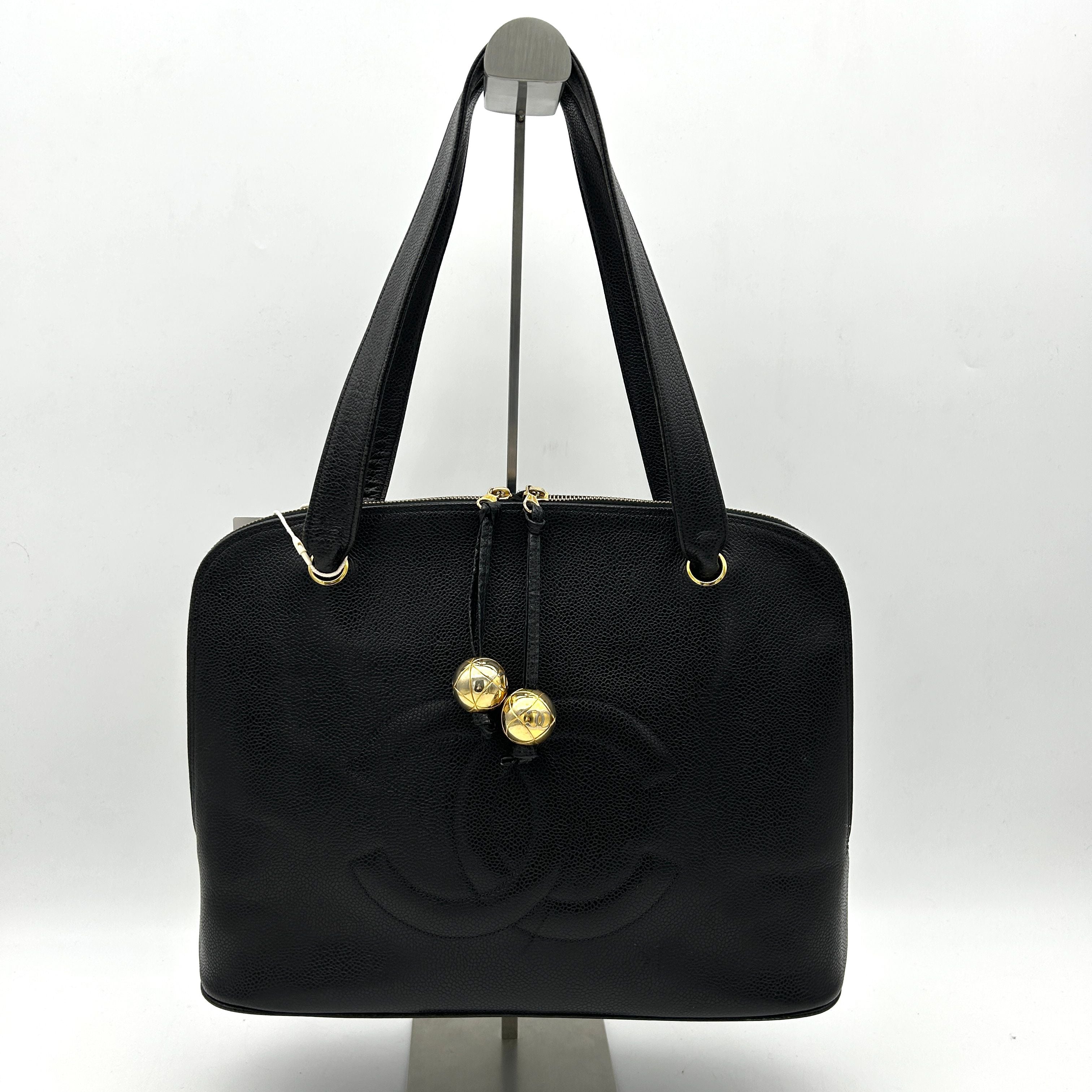 CHANEL Caviar Large CC Shoulder Bag Black  WD012636