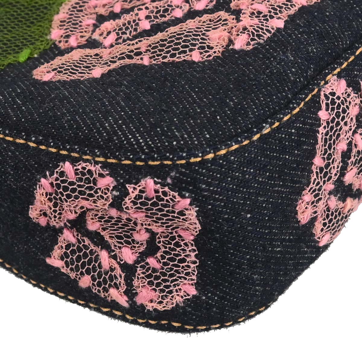 Fendi Navy Denim Floral Baguette Handbag