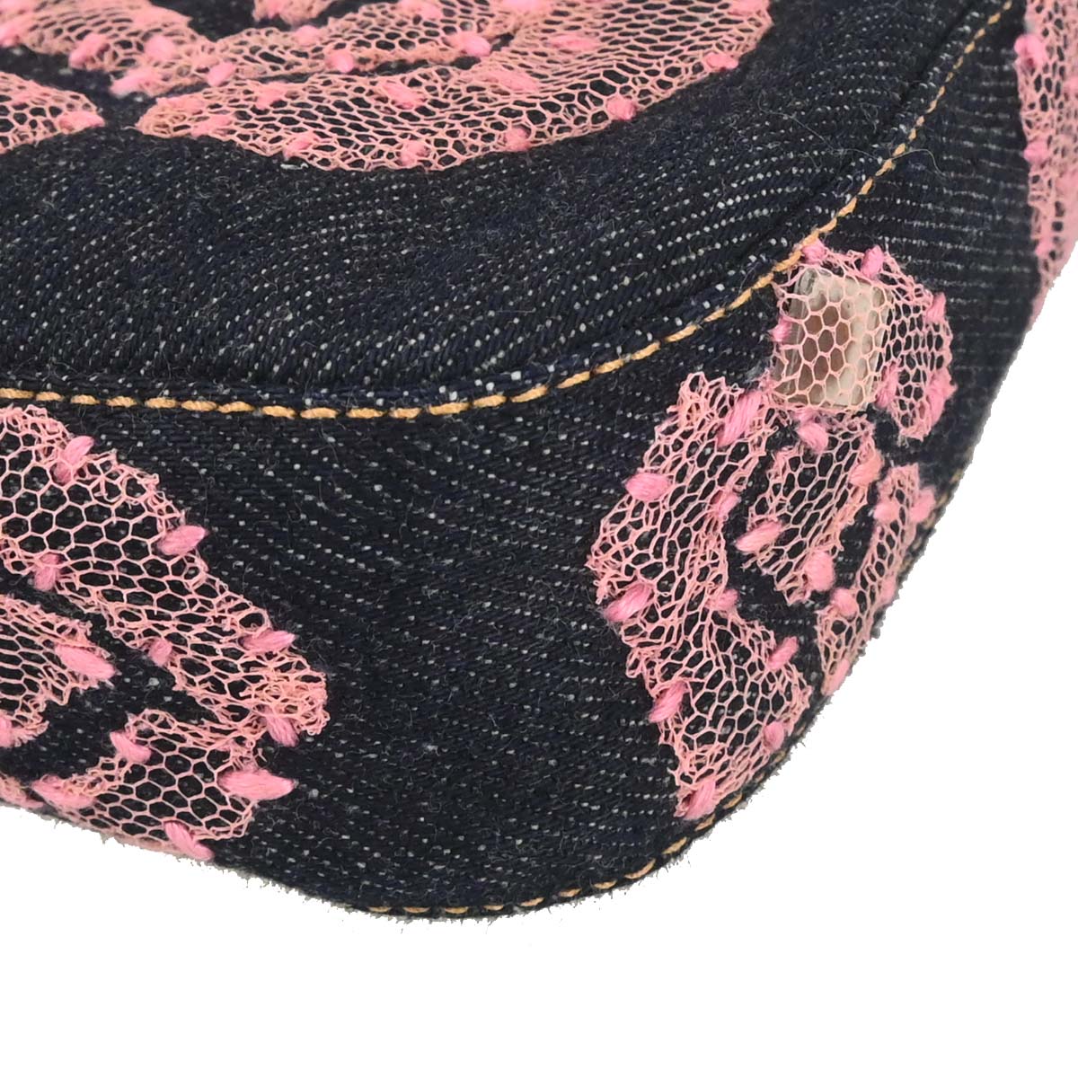 Fendi Navy Denim Floral Baguette Handbag