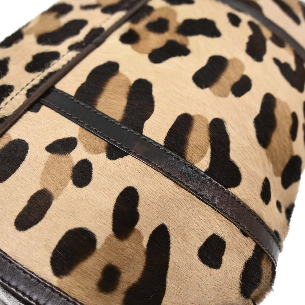 Celine Brown Pony Hair Leopard Print Shoulder Bag