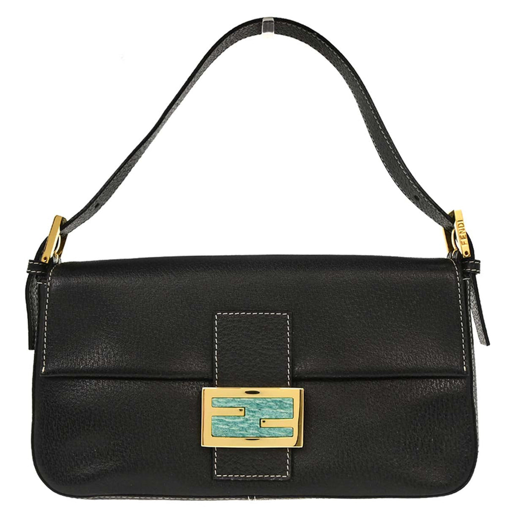 Fendi Black Leather Baguette Handbag