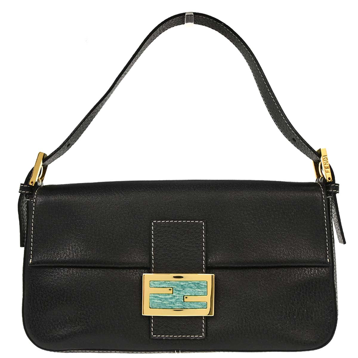 Fendi Black Leather Baguette Handbag
