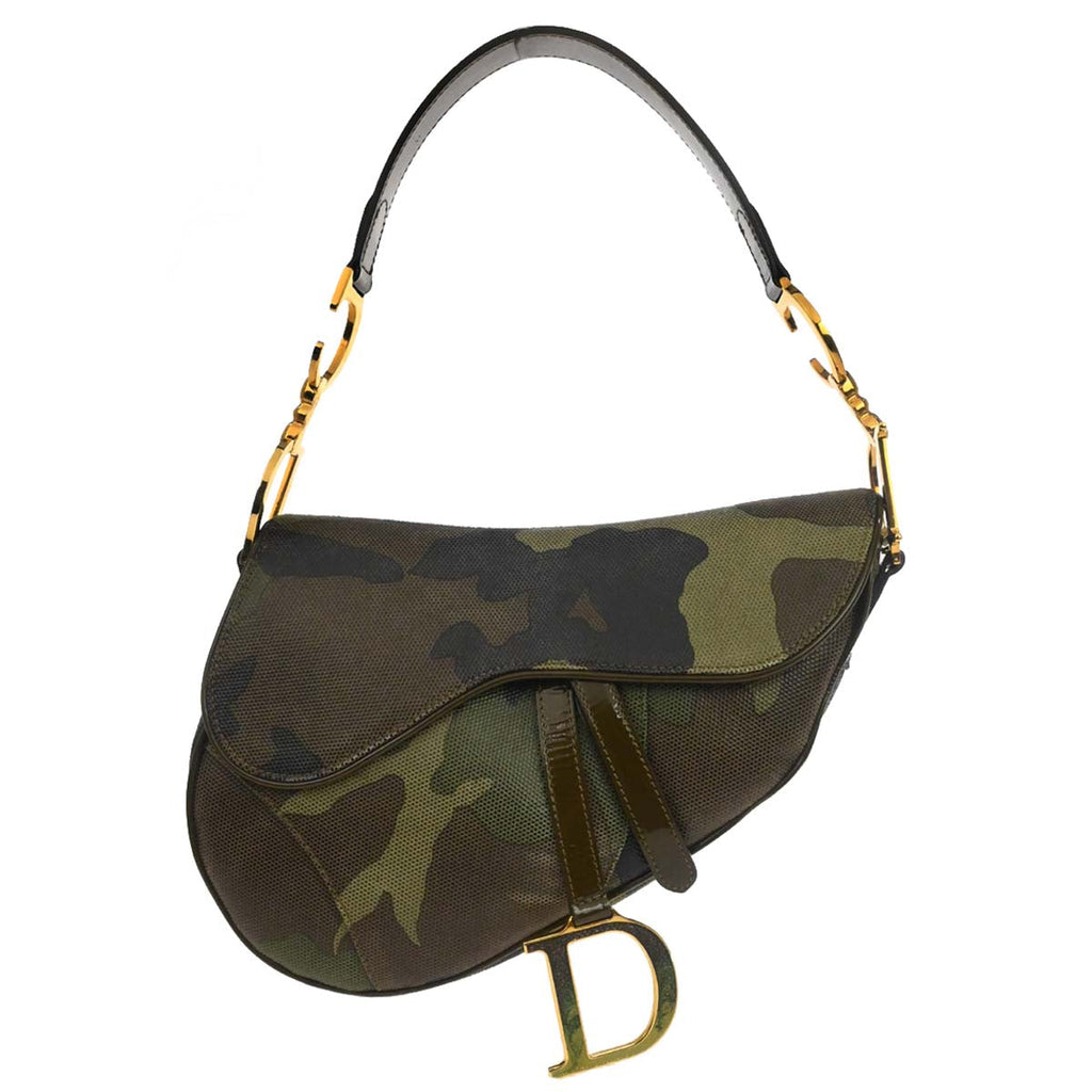 Christian Dior Green Camouflage Saddle Handbag