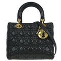 Christian Dior Black Lambskin Medium Lady Dior Cannage 2way Shoulder Handbag