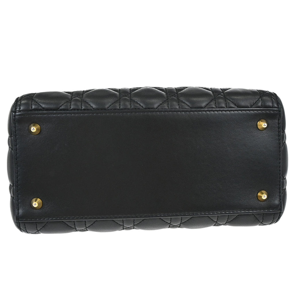 Christian Dior Black Lambskin Medium Lady Dior Cannage 2way Shoulder Handbag