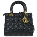 Christian Dior Black Lambskin Medium Lady Dior Cannage 2way Shoulder Handbag