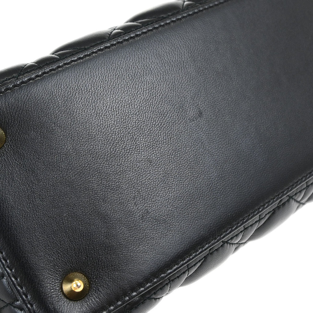 Christian Dior Black Lambskin Medium Lady Dior Cannage 2way Shoulder Handbag