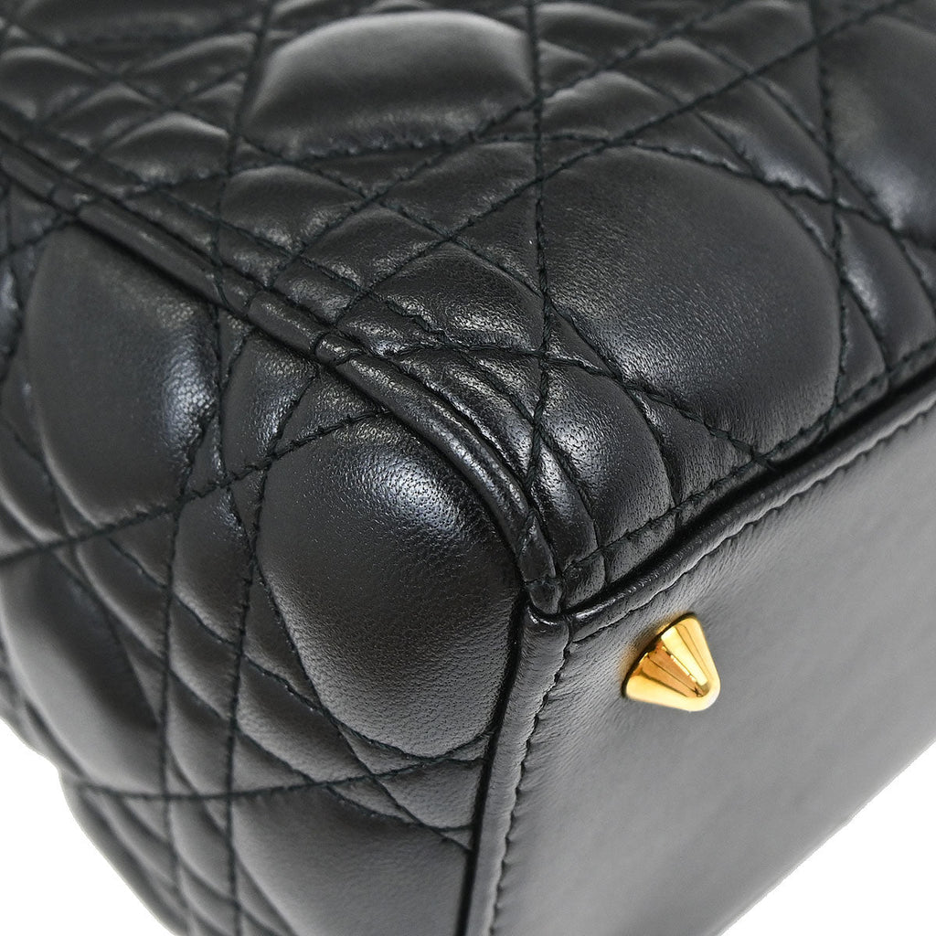 Christian Dior Black Lambskin Medium Lady Dior Cannage 2way Shoulder Handbag