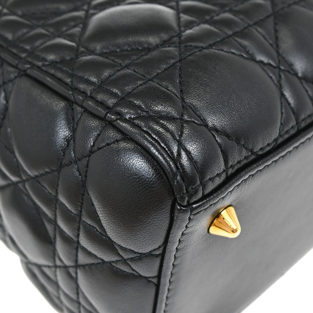 Christian Dior Black Lambskin Medium Lady Dior Cannage 2way Shoulder Handbag