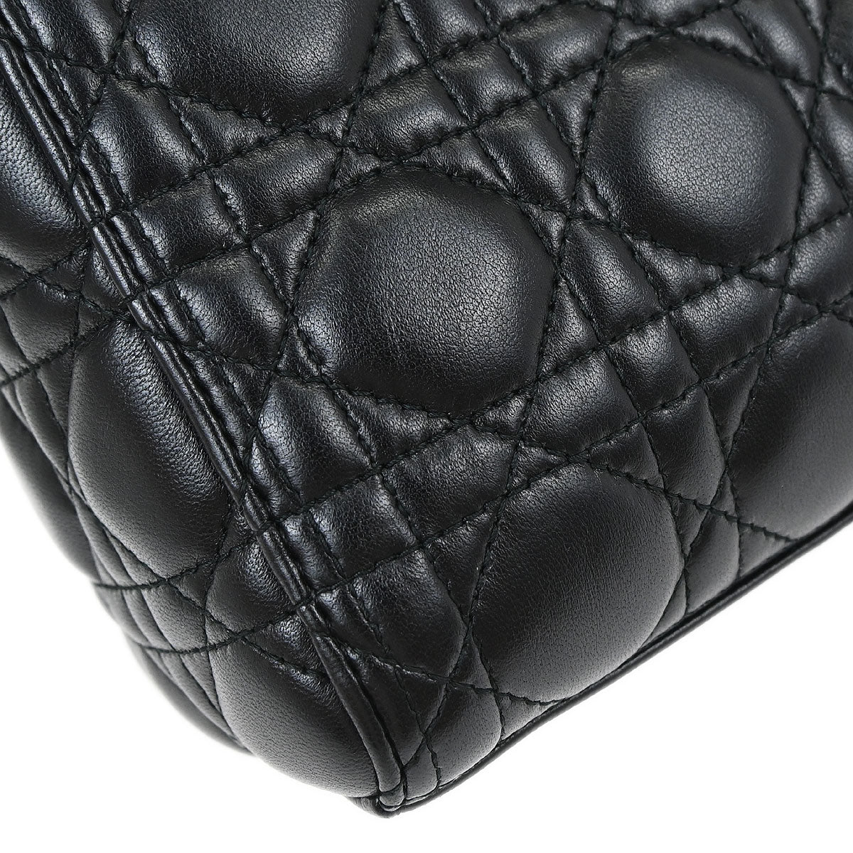 Christian Dior Black Lambskin Medium Lady Dior Cannage 2way Shoulder Handbag