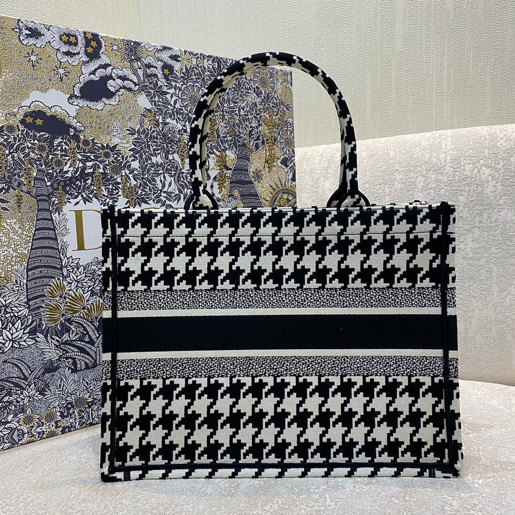 Dior MeDiorum Book Tote Black Macro Houndstooth Embroidery, Blue, For Women Women’s Handbags, Shoulder Bags, 36cm CD M1296ZTQT_M911