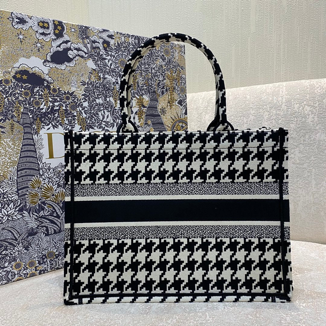 Dior MeDiorum Book Tote Black Macro Houndstooth Embroidery, Blue, For Women Women’s Handbags, Shoulder Bags, 36cm CD M1296ZTQT_M911