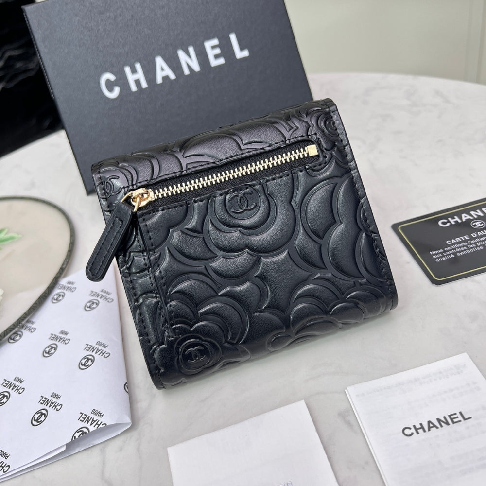 Chanel CHL SMALL FLORAL WALLET BLACK 11.5CM