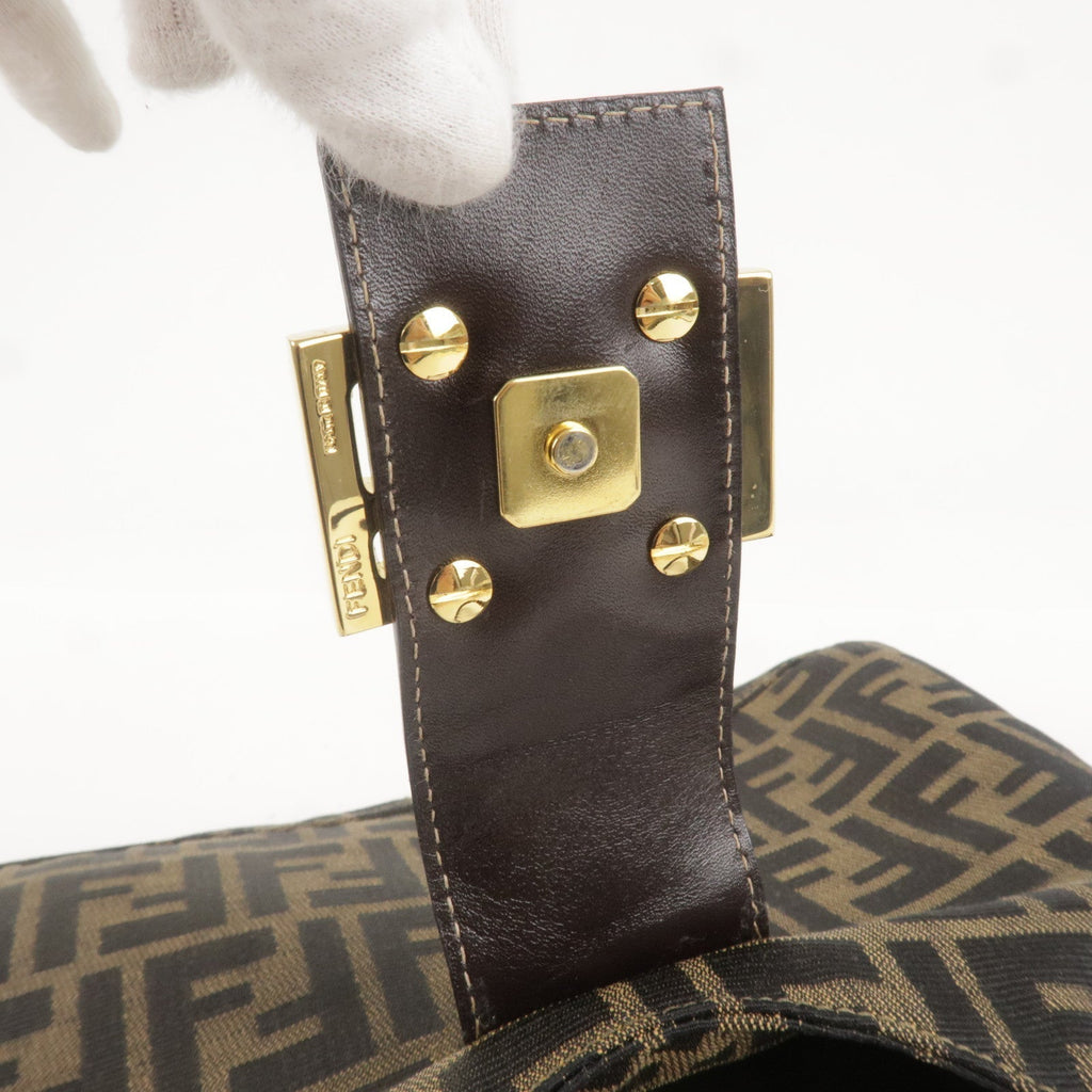 FENDI Zucca Canvas Leather Shoulder Bag Brown Black 26569