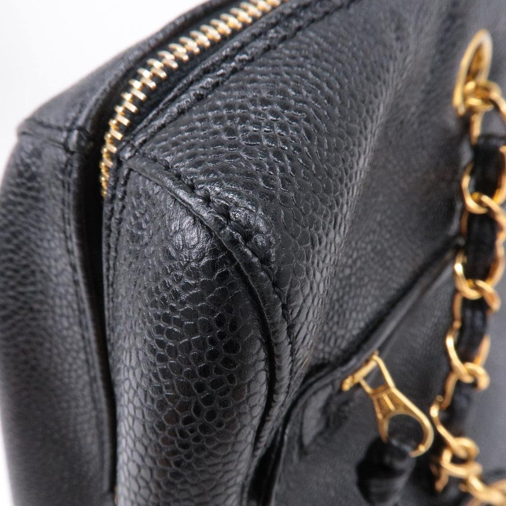 CHANEL Caviar Skin Chain Tote Bag Shoulder Bag Gold Black