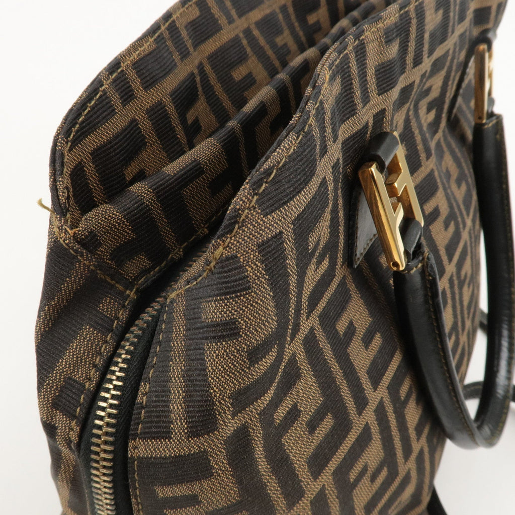 FENDI Zucca Canvas Leather 2Way Shoulder Bag Brown Black 14968