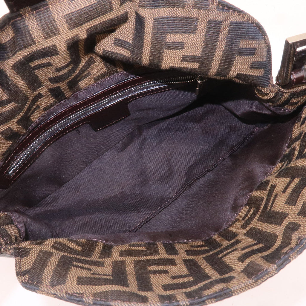 FENDI Zucca Canvas Leather Shoulder Bag Khaki Black Brown 26725