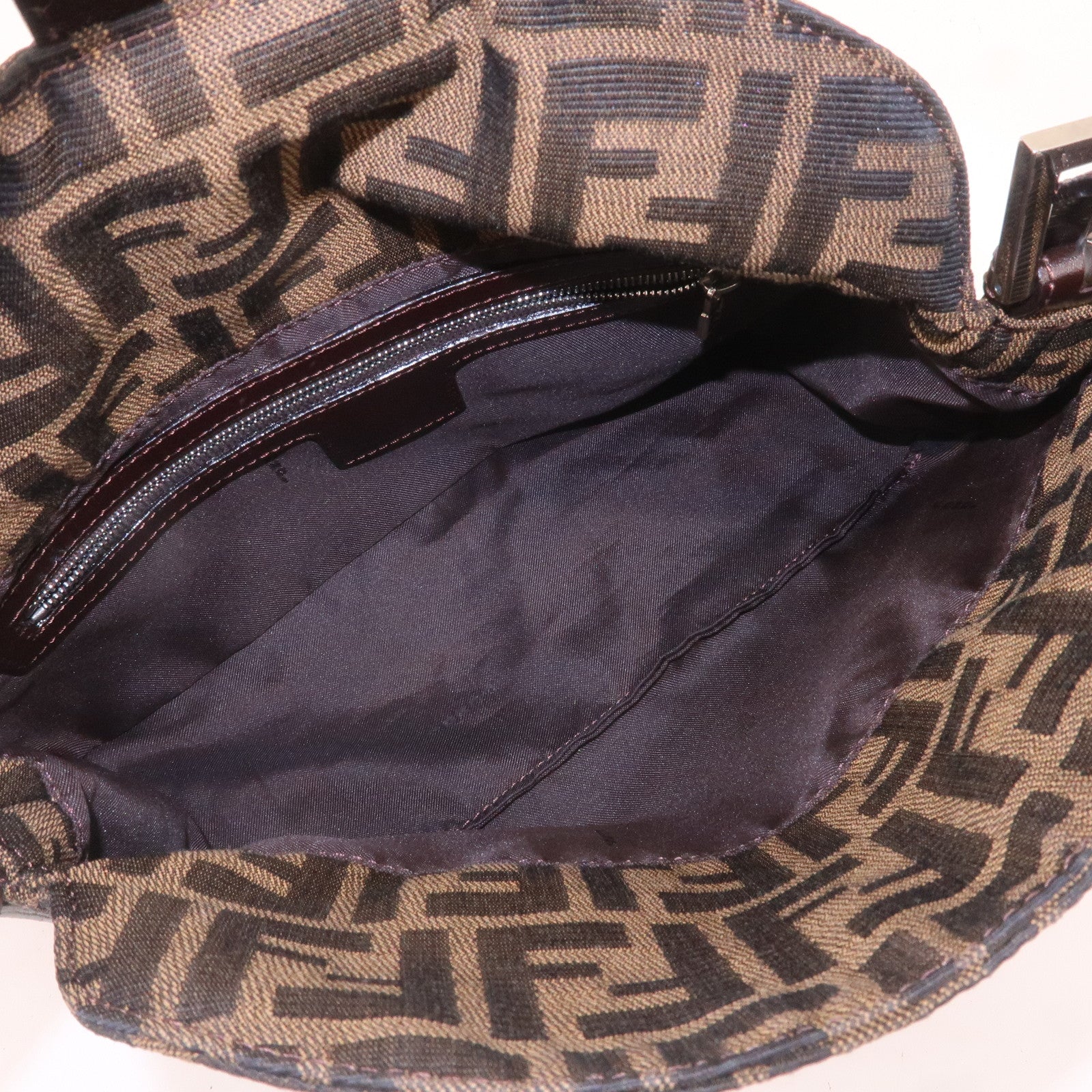 FENDI Zucca Canvas Leather Shoulder Bag Khaki Black Brown 26725