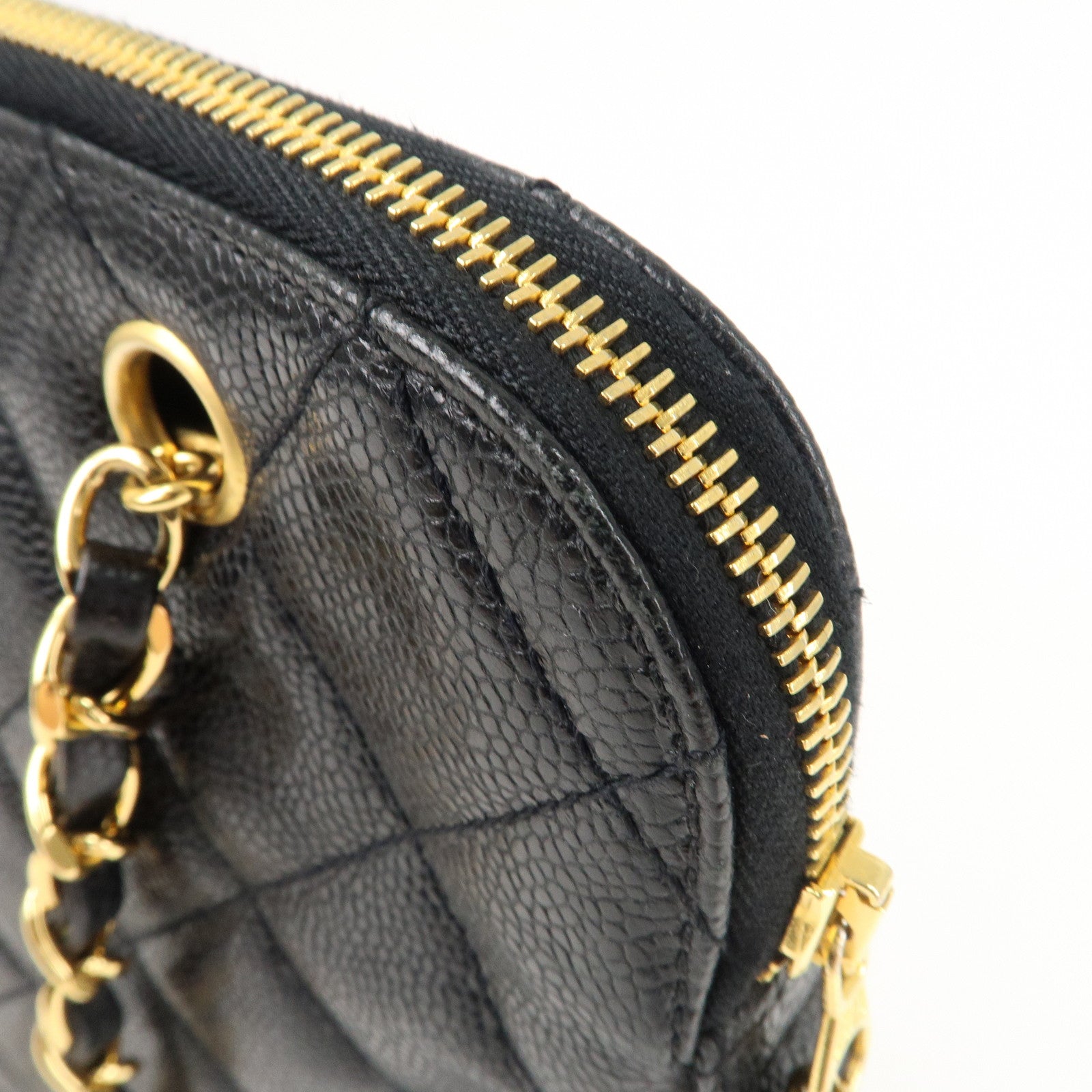 CHANEL Matelasse Caviar Skin Chain Tote Bag Shoulder Bag Black