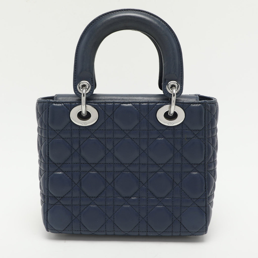 Dior Blue Cannage Leather Small Lady Dior Tote