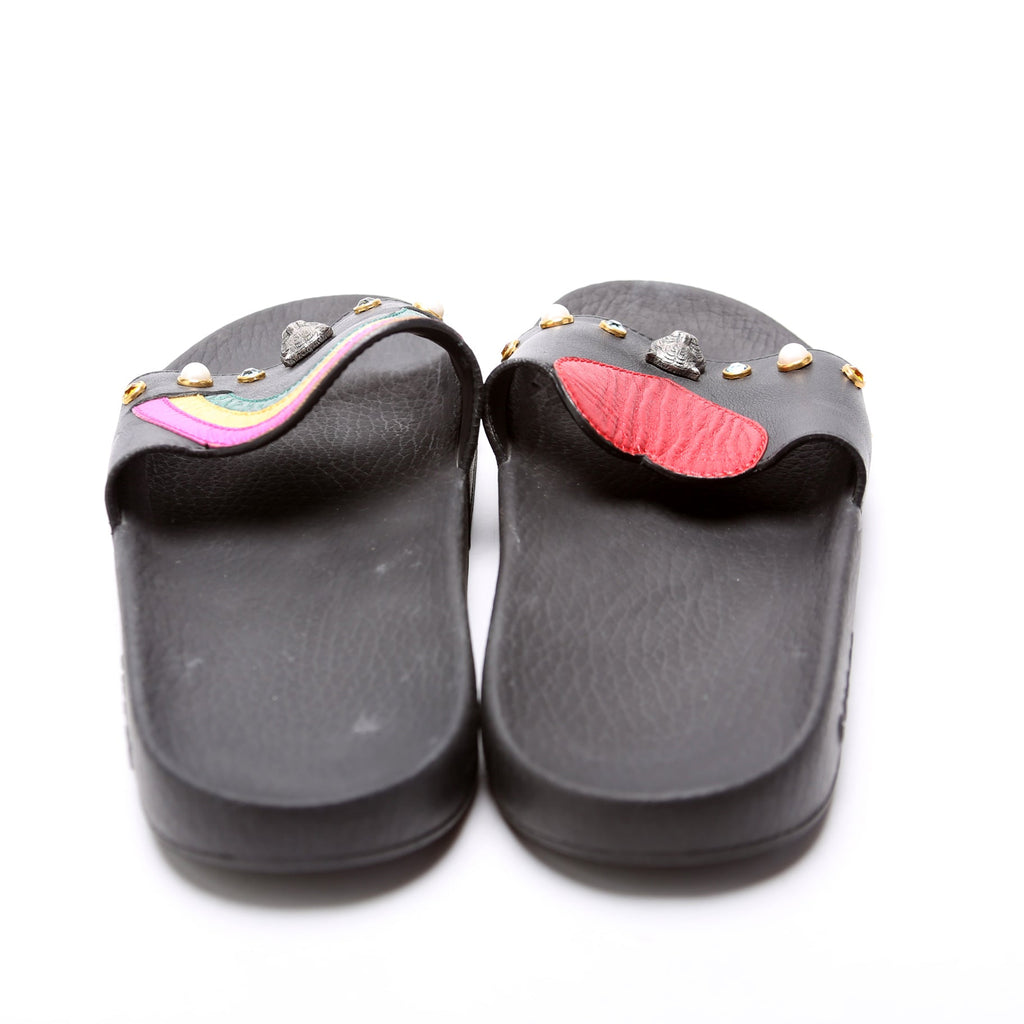 Gucci Rainbow Heart Pursuit Calfskin/Rubber Slides Size 37