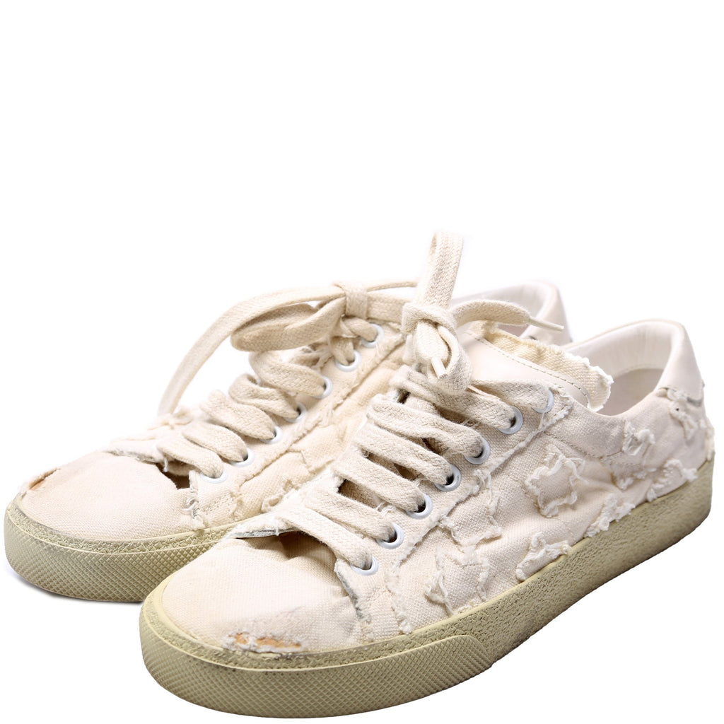 Saint Laurent Canvas Lace Up Distressed Sneakers Size 36