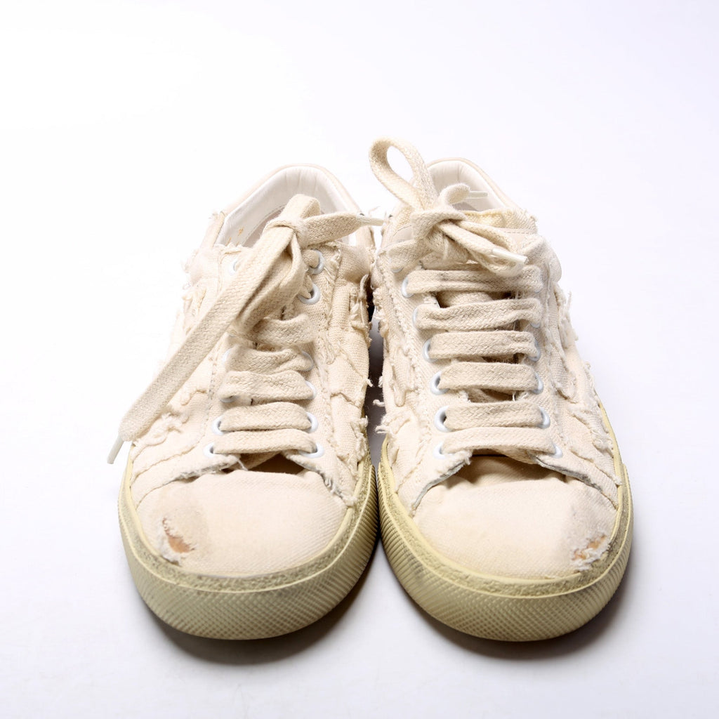 Saint Laurent Canvas Lace Up Distressed Sneakers Size 36