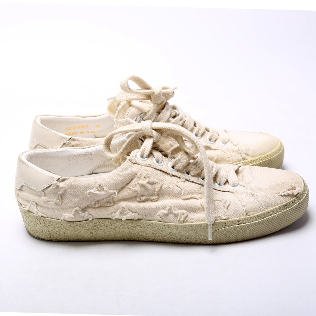 Saint Laurent Canvas Lace Up Distressed Sneakers Size 36