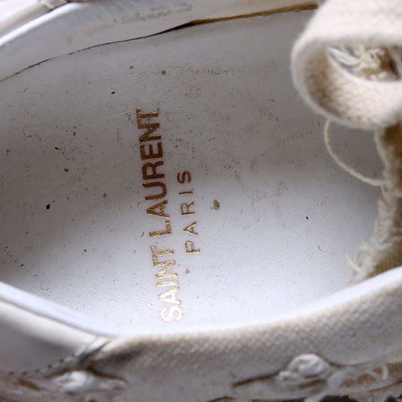 Saint Laurent Canvas Lace Up Distressed Sneakers Size 36