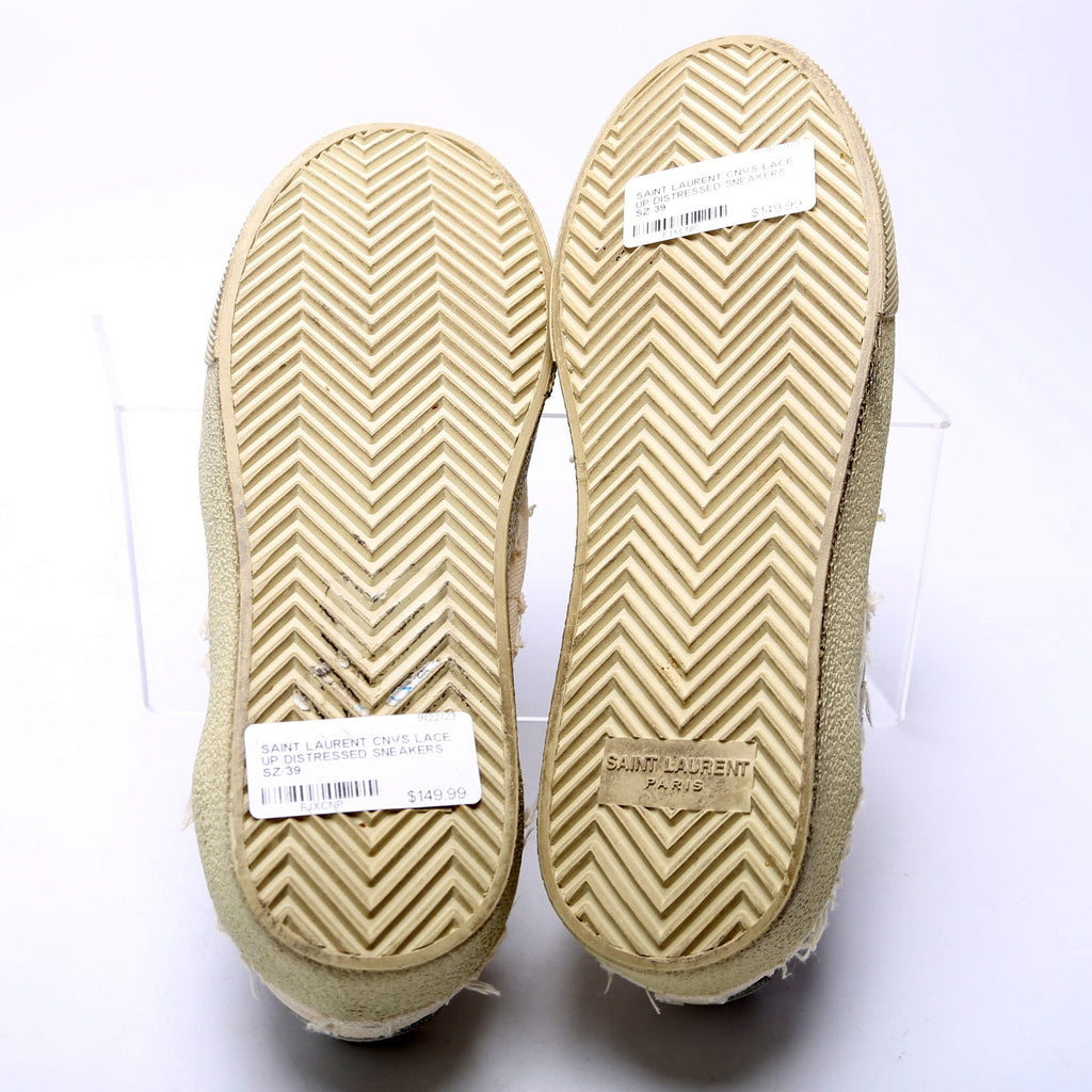 Saint Laurent Canvas Lace Up Distressed Sneakers Size 36